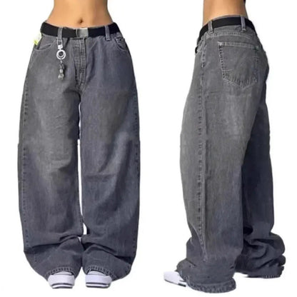 High Waist Retro Distressed Wide-leg Jeans in black gray by FLIPSTYLEZLLC, front/back on Tampa Home & Garden Store