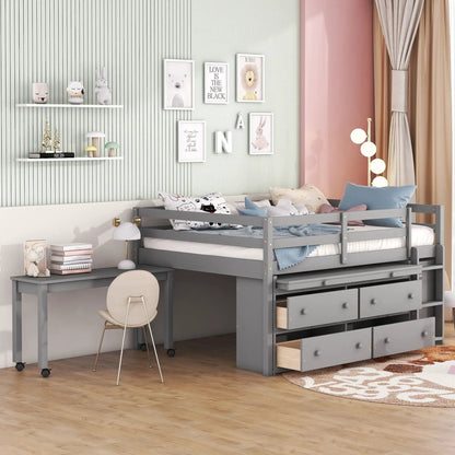 Gray loft bed with retractable desk and 4 drawers, shelves by Unique Piece Furniture on Tampa Home & Garden Store