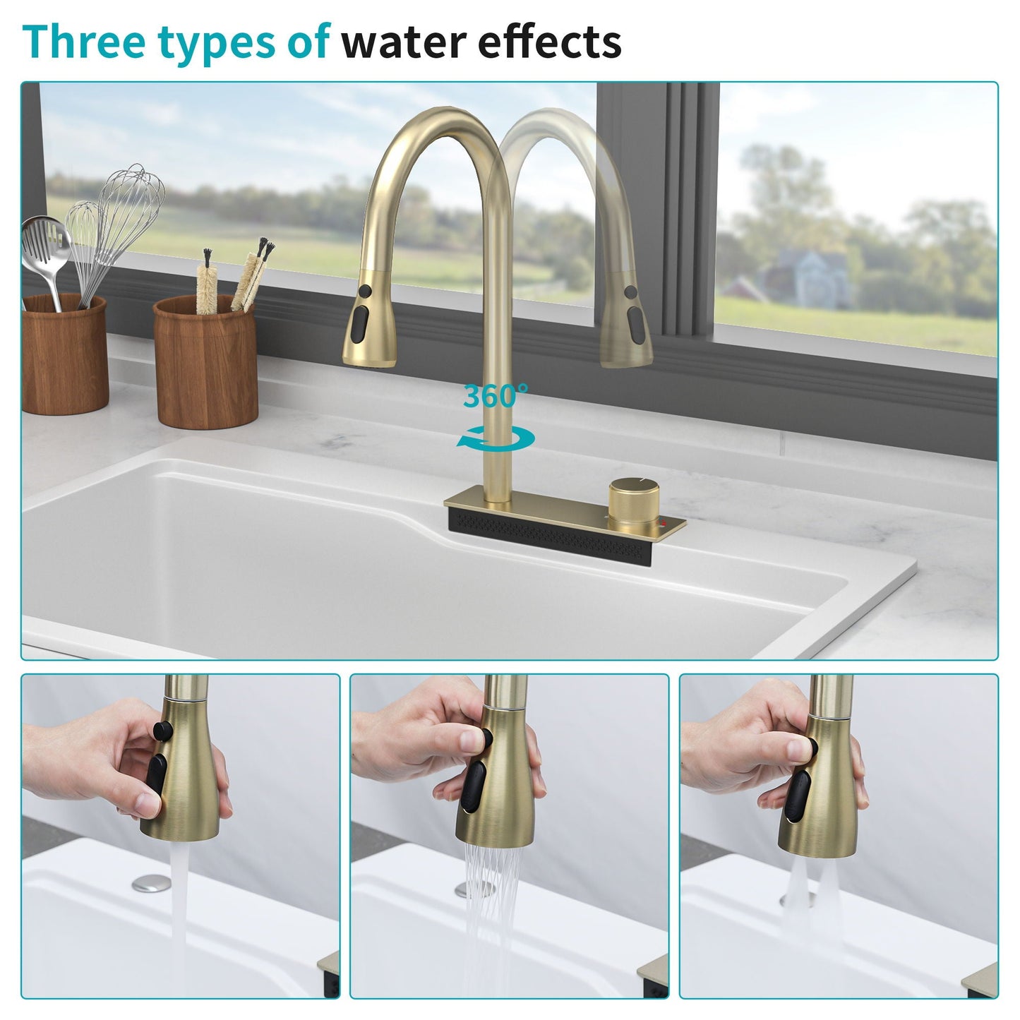 Brushed Waterfall Sink with Faucet and Cup Washer