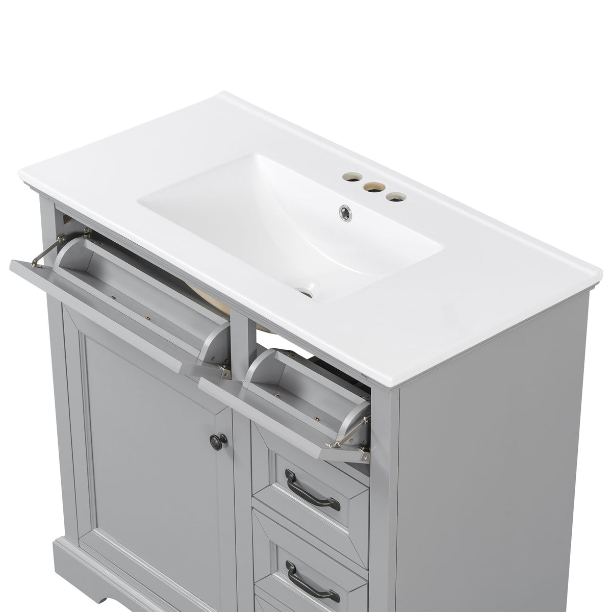 36in vanity with sink gray cabinet white top soft-close drawers HouseOfZazla on Tampa Home & Garden Store