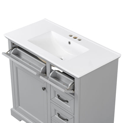 36in vanity with sink gray cabinet white top soft-close drawers HouseOfZazla on Tampa Home & Garden Store