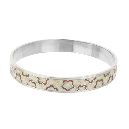 Flowers Design Slip-On Bangle with silver-tone metal and beige enamel floral pattern on Tampa Home & Garden Store