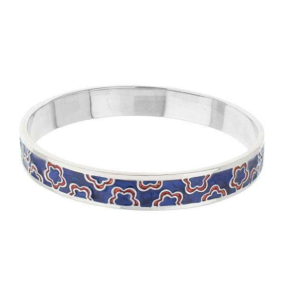 Flowers Design Slip-On Bangle by Lauren G Adams, blue enamel floral pattern bracelet on Tampa Home & Garden Store