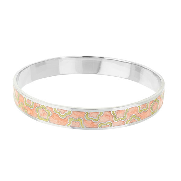 Flowers Design Slip-On Bangle bracelet in peach floral pattern with silver-tone edges on Tampa Home & Garden Store
