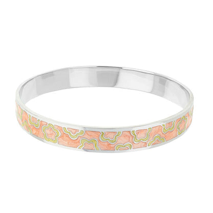 Flowers Design Slip-On Bangle bracelet in peach floral pattern with silver-tone edges on Tampa Home & Garden Store