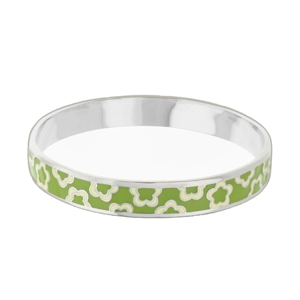 Flowers Design Slip-On Bangle with lime green floral pattern on a silver-tone metal band on Tampa Home & Garden Store