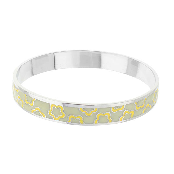 Flowers Design Slip-On Bangle by Lauren G Adams, silver bracelet with yellow floral motif on Tampa Home & Garden Store
