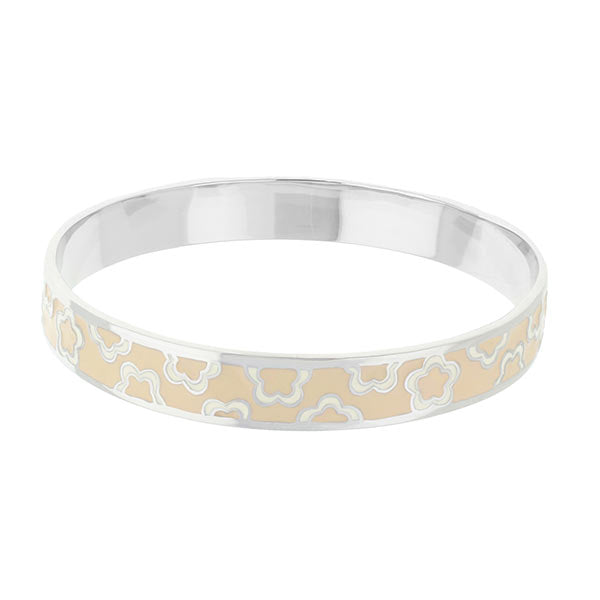 Flowers Design Slip-On Bangle in beige floral enamel with silver trim by Lauren G Adams on Tampa Home & Garden Store