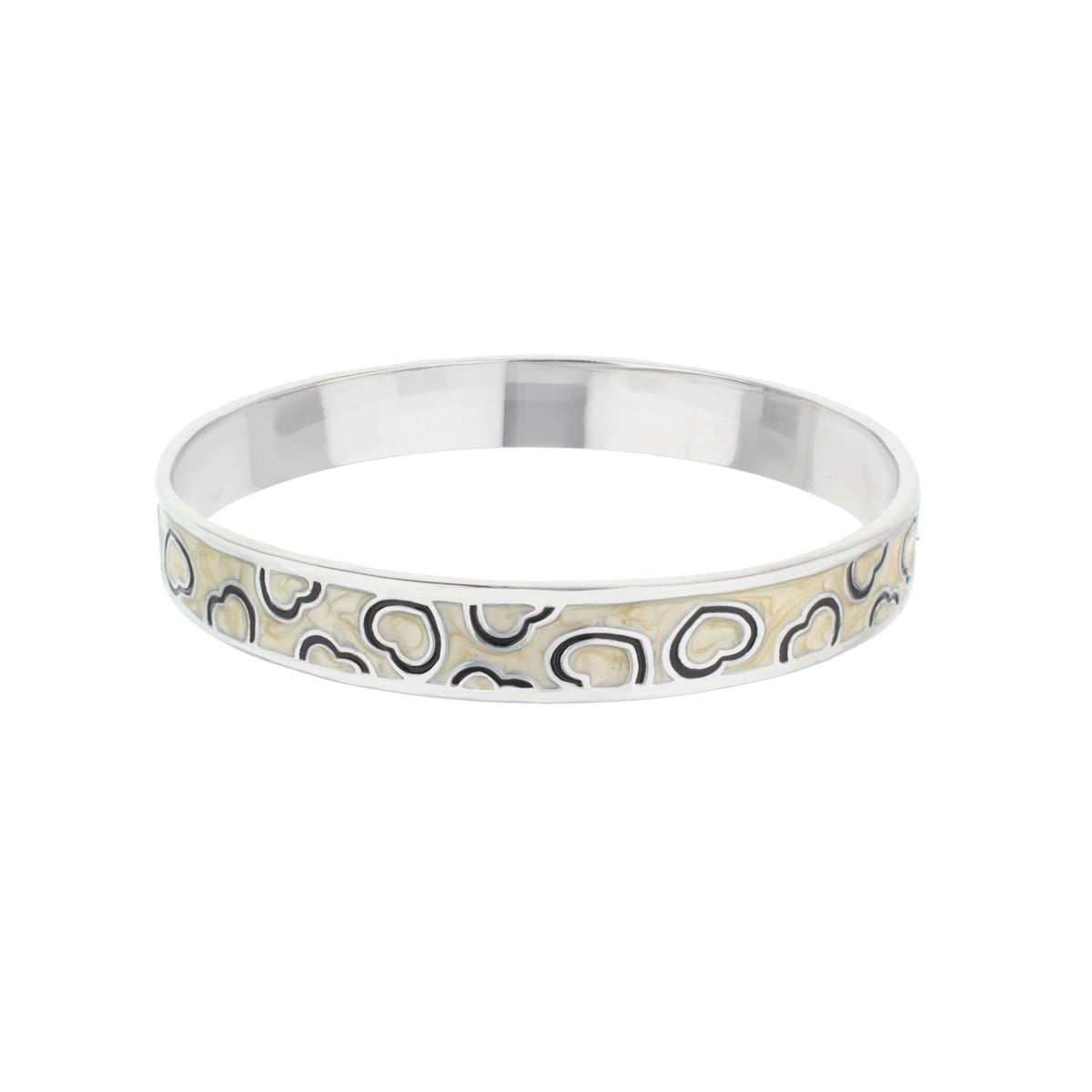 Lots of Love Slip-On Bangle by Lauren G Adams, silver-tone with beige heart-pattern enamel on Tampa Home & Garden Store