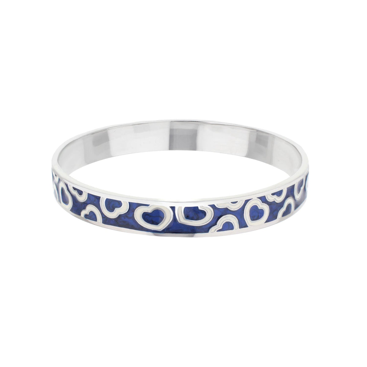 Lots of Love Slip-On Bangle, silver-tone bracelet with blue enamel heart motif on Tampa Home & Garden Store