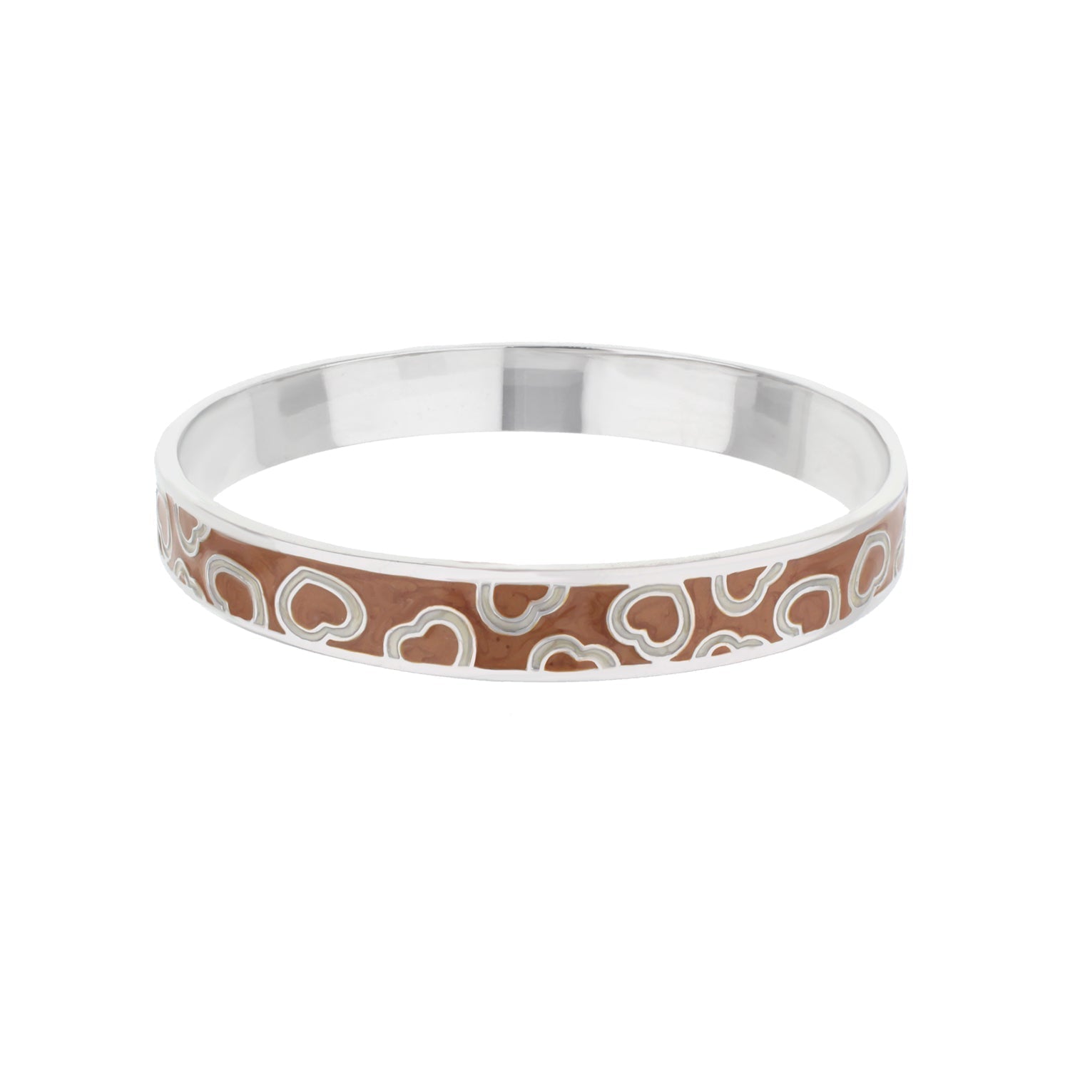 Lots of Love Slip-On Bangle bracelet with brown enamel heart motifs and silver trim on Tampa Home & Garden Store