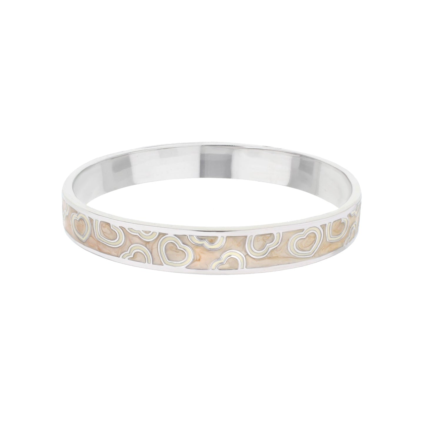 Lots of Love Slip-On Bangle by Lauren G Adams, silver bracelet with beige marbled heart motif on Tampa Home & Garden Store