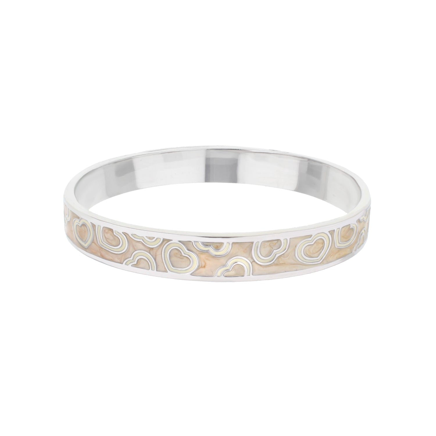 Lots of Love Slip-On Bangle by Lauren G Adams, silver bracelet with beige marbled heart motif on Tampa Home & Garden Store