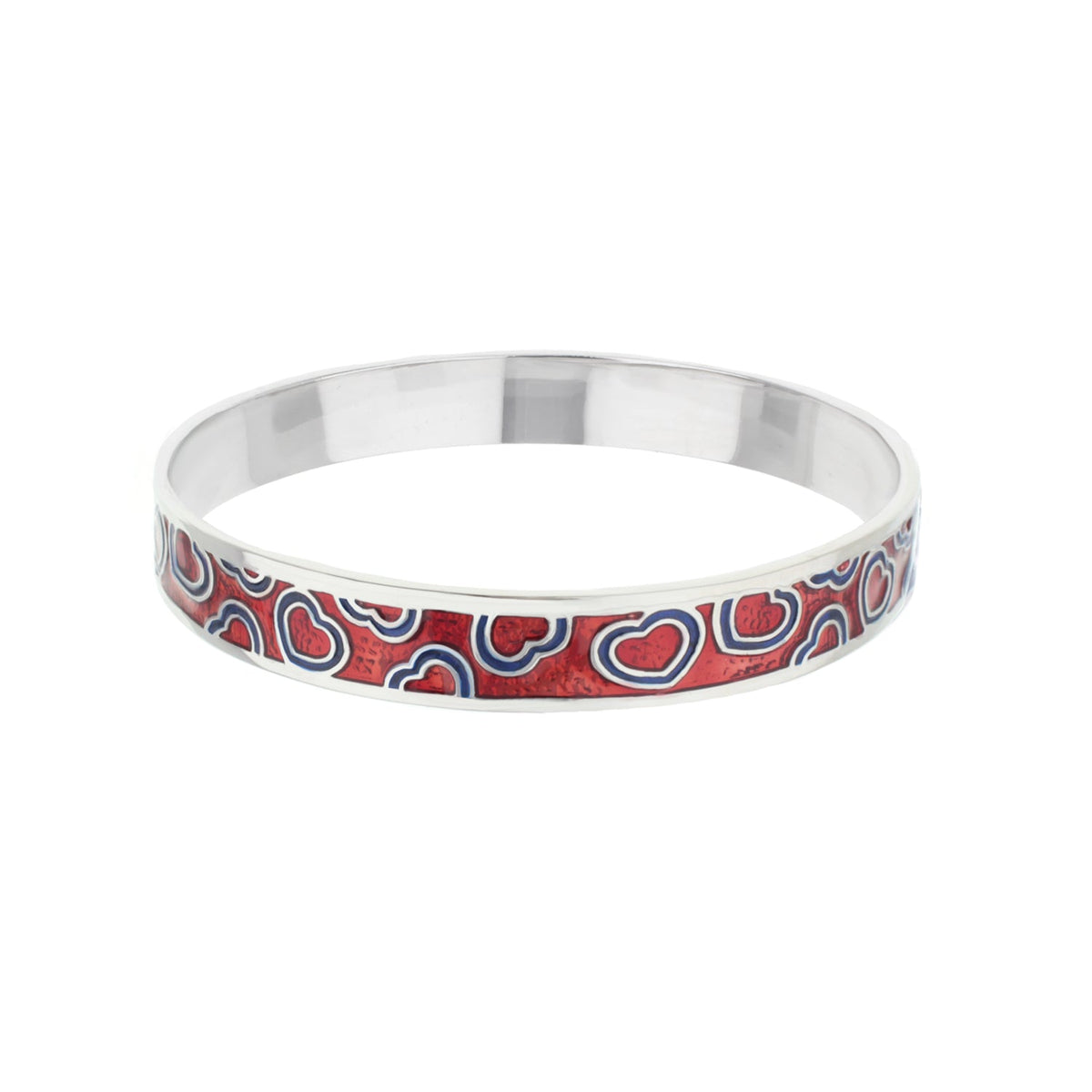 Lots of Love Slip-On Bangle bracelet silver-tone red hearts blue outlines Lauren G Adams on Tampa Home & Garden Store
