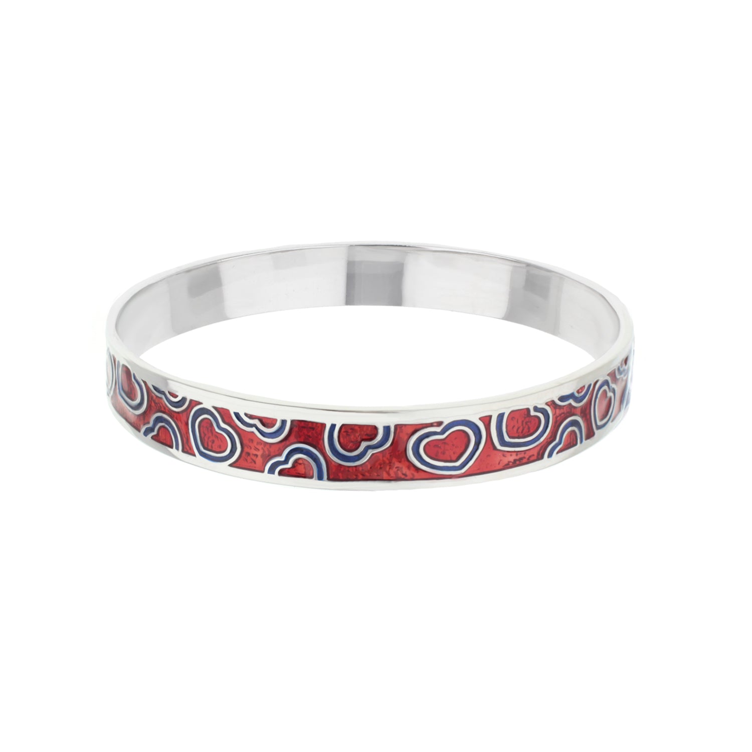 Lots of Love Slip-On Bangle bracelet silver-tone red hearts blue outlines Lauren G Adams on Tampa Home & Garden Store