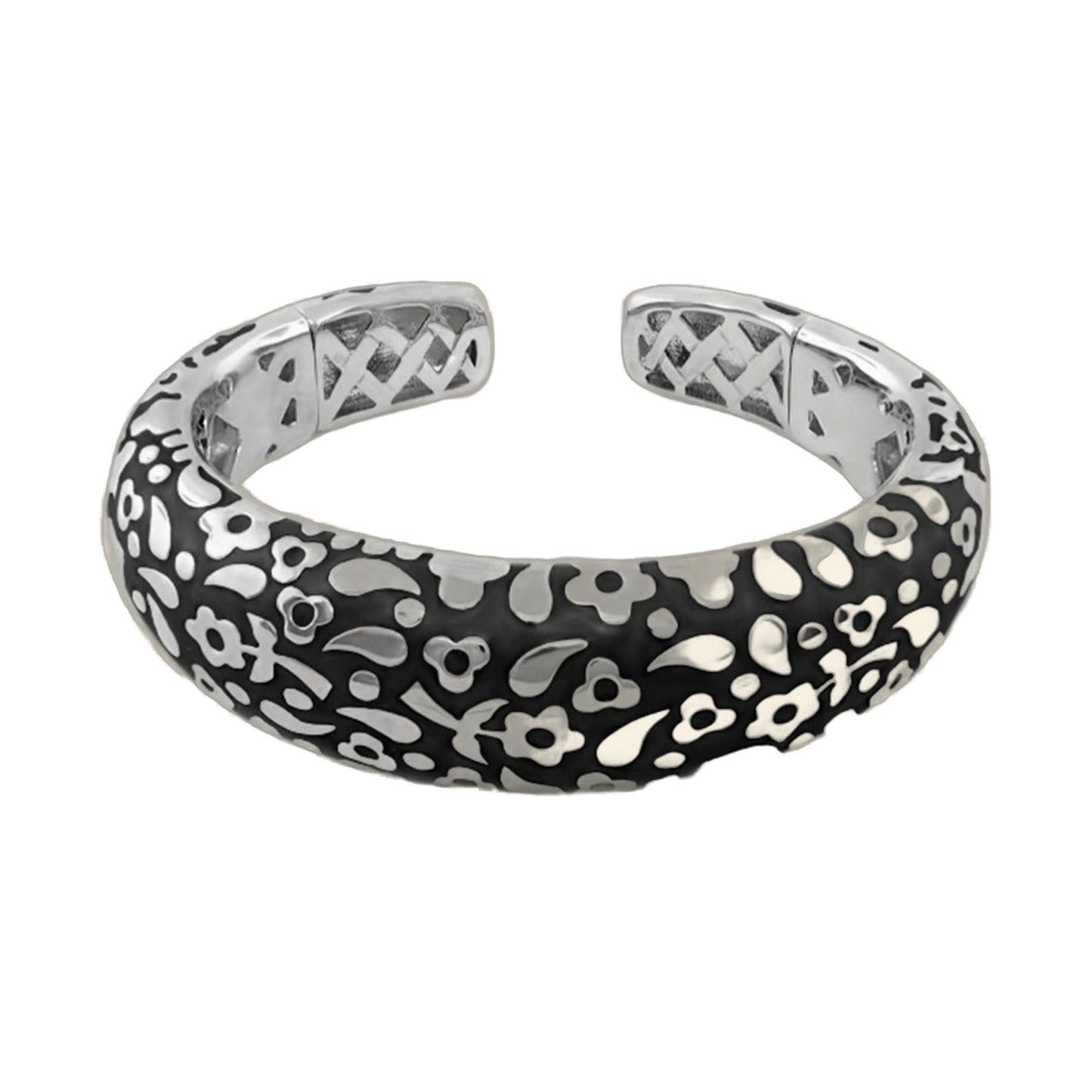 Hinged bangle in black with white florals, Orly Bold Pebble Cuff on Tampa Home & Garden Store