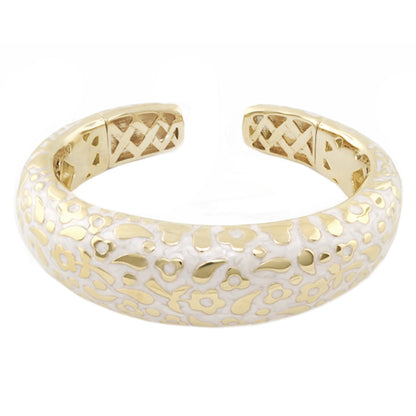 Flowers by Orly Bold Pebble Cuff hinged bangle with white enamel floral pattern on Tampa Home & Garden Store