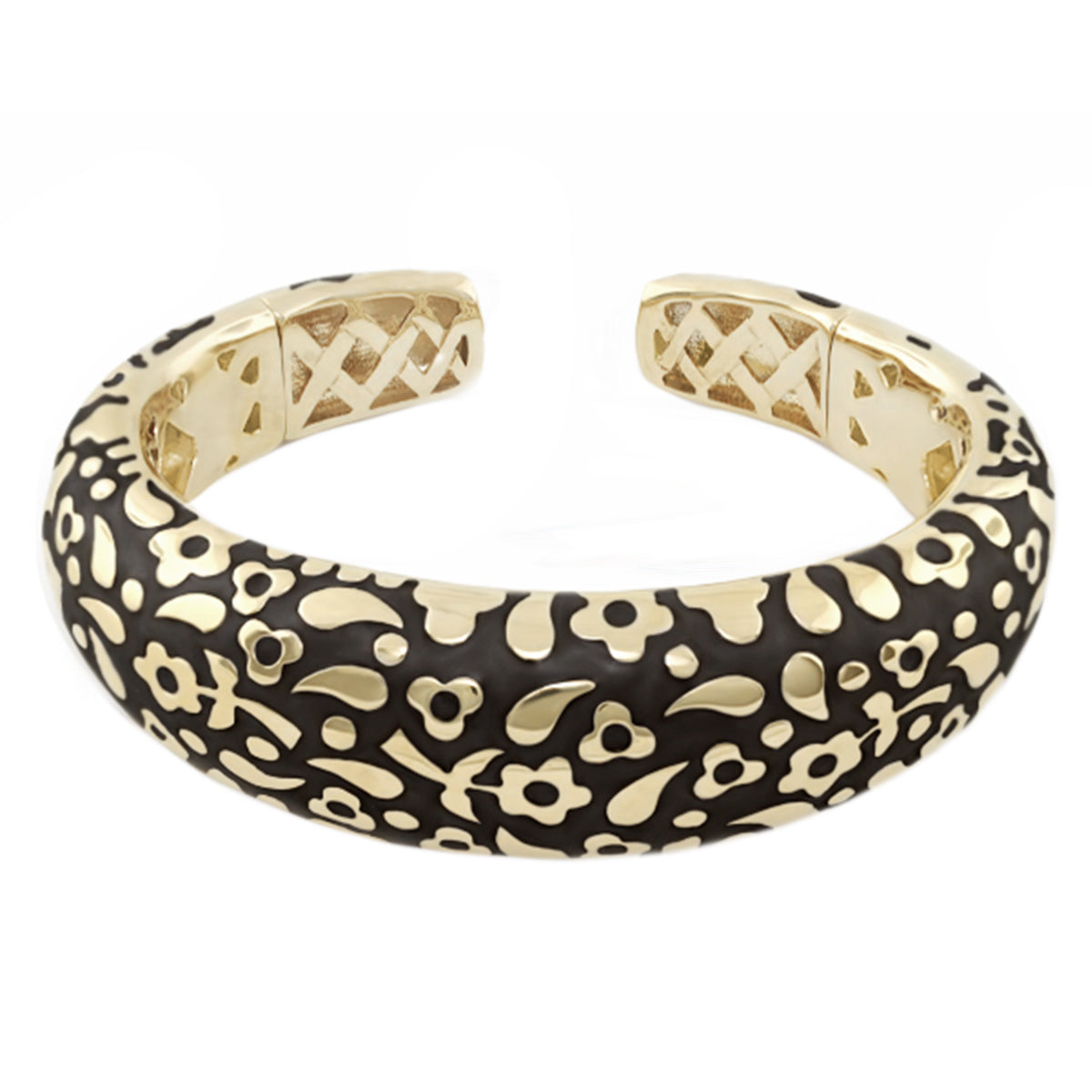 Hinged bangle Pebble Cuff in black enamel with gold floral pattern Lauren G Adams bracelet on Tampa Home & Garden Store