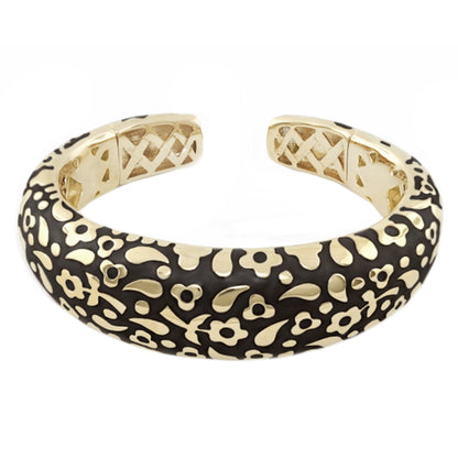Hinged bangle Pebble Cuff in black enamel with gold floral pattern Lauren G Adams bracelet on Tampa Home & Garden Store