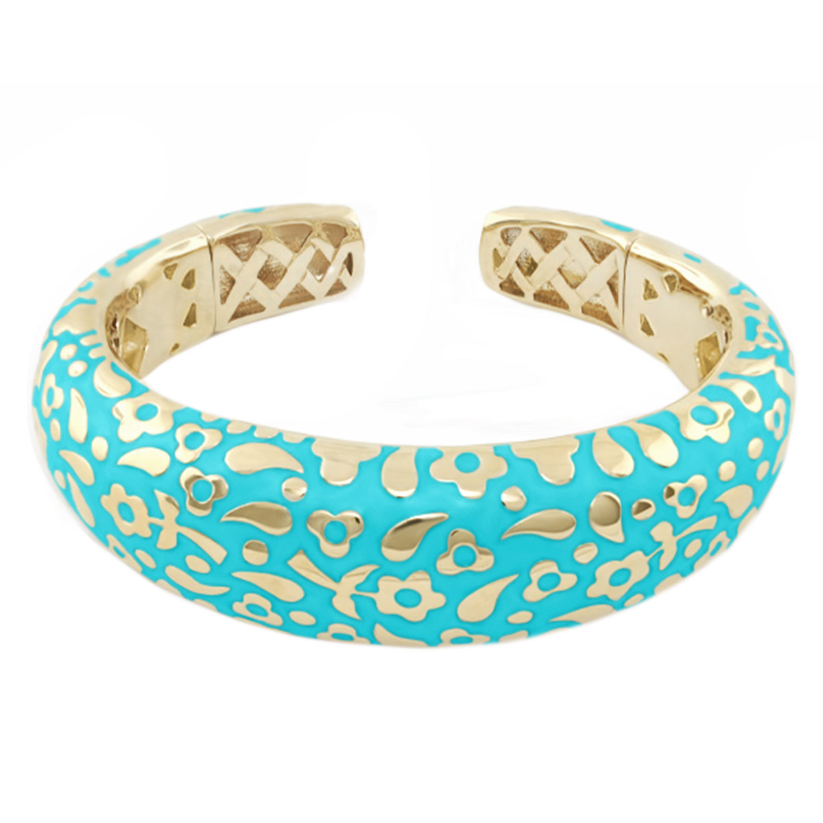 Flowers by Orly Bangle Bold Pebble Cuff turquoise enamel with gold lattice ends Lauren G Adams on Tampa Home & Garden Store
