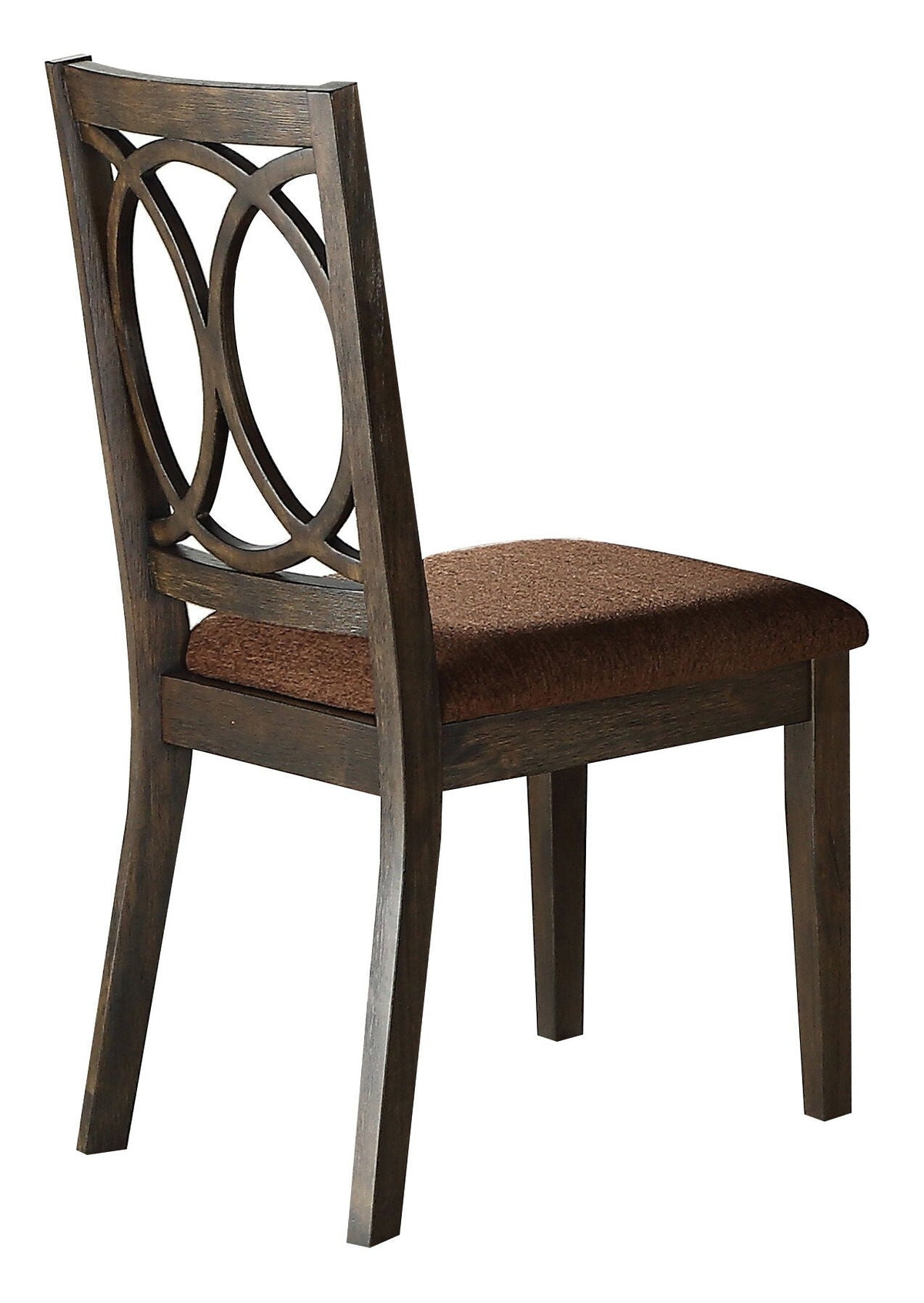 Brown wood side chair with espresso finish and upholstered seat and decorative circular back on Tampa Home & Garden Store