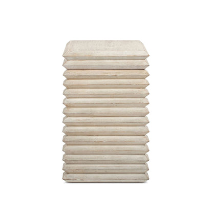 Geometric waterfall console table in whitewashed solid wood with stacked slats on Tampa Home & Garden Store