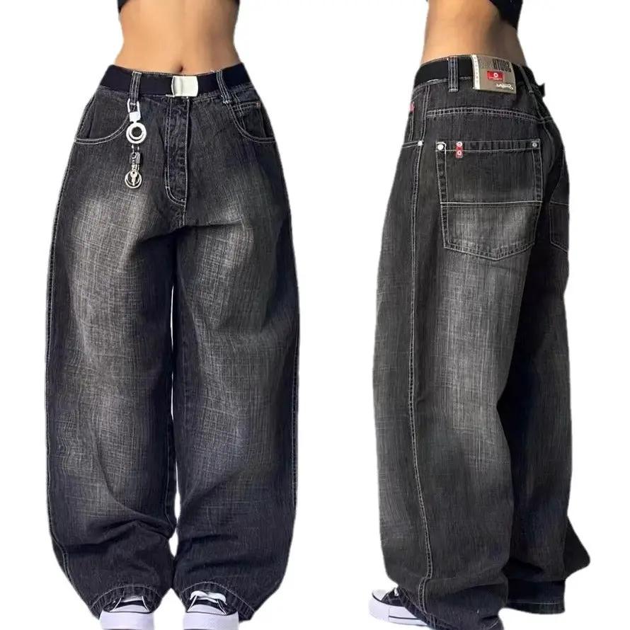 High waist retro distressed wide-leg jeans black gray denim FLIPSTYLEZLLC on Tampa Home & Garden Store