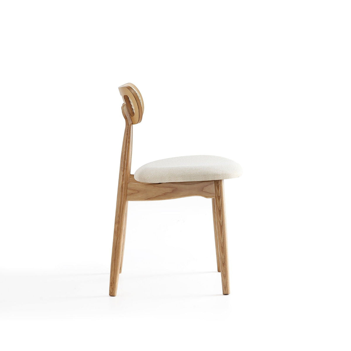 Dining chair set with cane backrest, natural oak frame, cream upholstered seat on Tampa Home & Garden Store