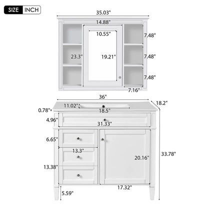 Bathroom vanity with mirror cabinet, white with 2 soft-closing doors 4 drawers single sink on Tampa Home & Garden Store