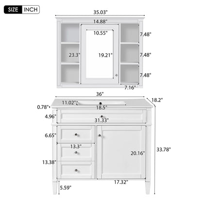 Bathroom vanity with mirror cabinet and single sink by HouseOfZazla, white with soft-close doors on Tampa Home & Garden Store