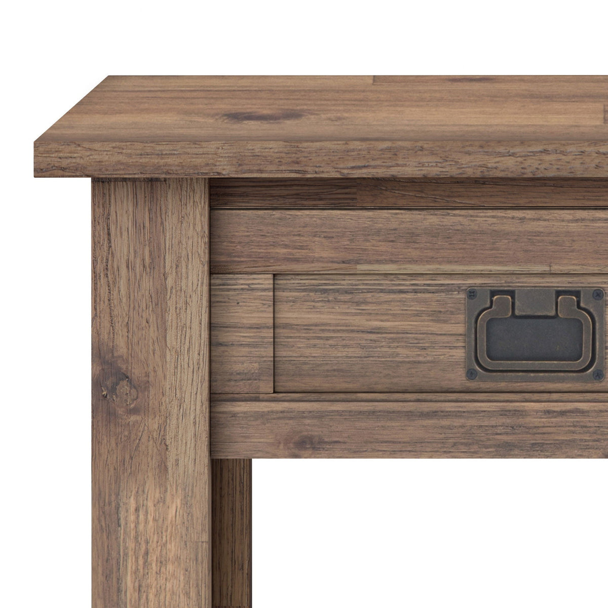 Monroe solid acacia side table top in warm brown wood grain close-up on Tampa Home & Garden Store