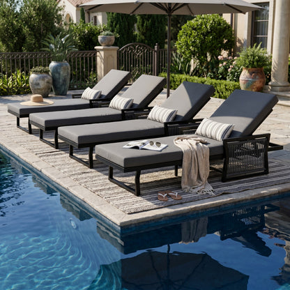 Black Iron Outdoor Chaise with Mixed Rope