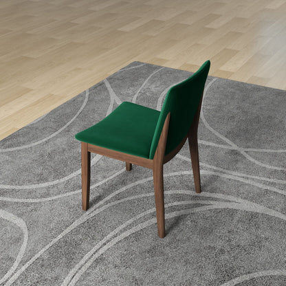 Mid-Century Modern solid wood dining chair set with green fabric upholstery, 2 chairs on Tampa Home & Garden Store
