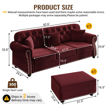 Modern Upholstered 3 Seater Sofa Set and Ottoman