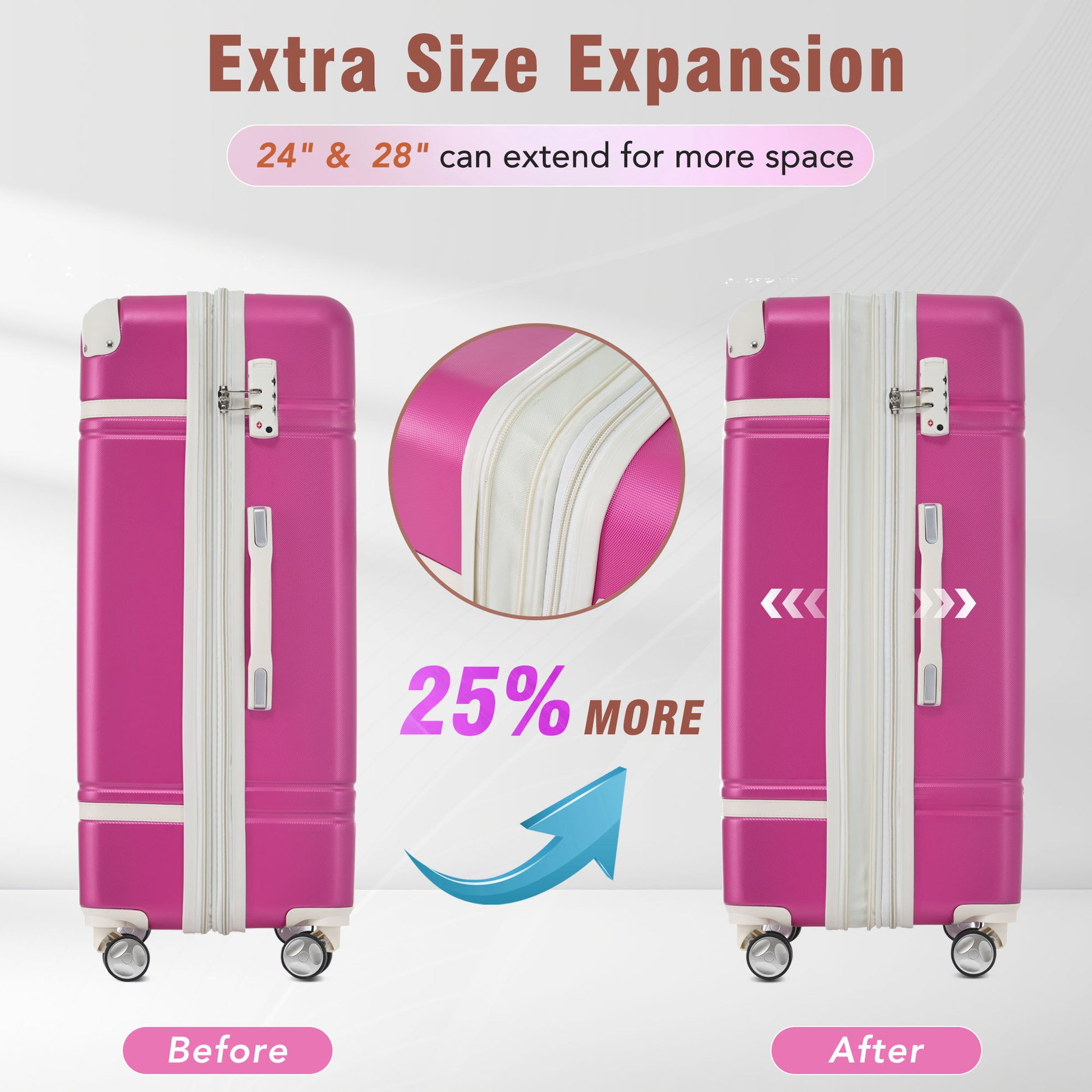 HouseOfZazla pink hardshell 3-piece luggage set with 20/24 in, cosmetic case, TSA lock on Tampa Home & Garden Store