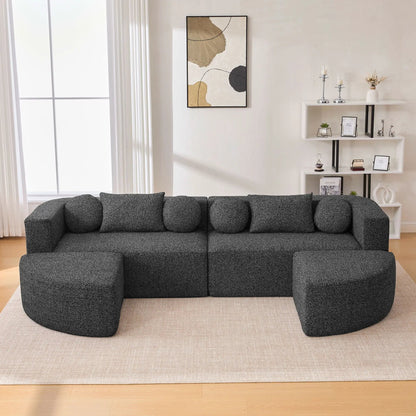 Boneless couch modular stationary sectional sofa with deep seating in dark textured fabric on Tampa Home & Garden Store