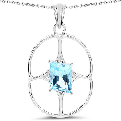 5.26 ct Swiss Blue Topaz pendant in .925 silver with open circular frame and square blue topaz on Tampa Home & Garden Store