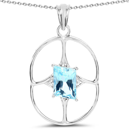 5.26 ct Swiss Blue Topaz pendant in .925 silver with open circular frame and square blue topaz on Tampa Home & Garden Store