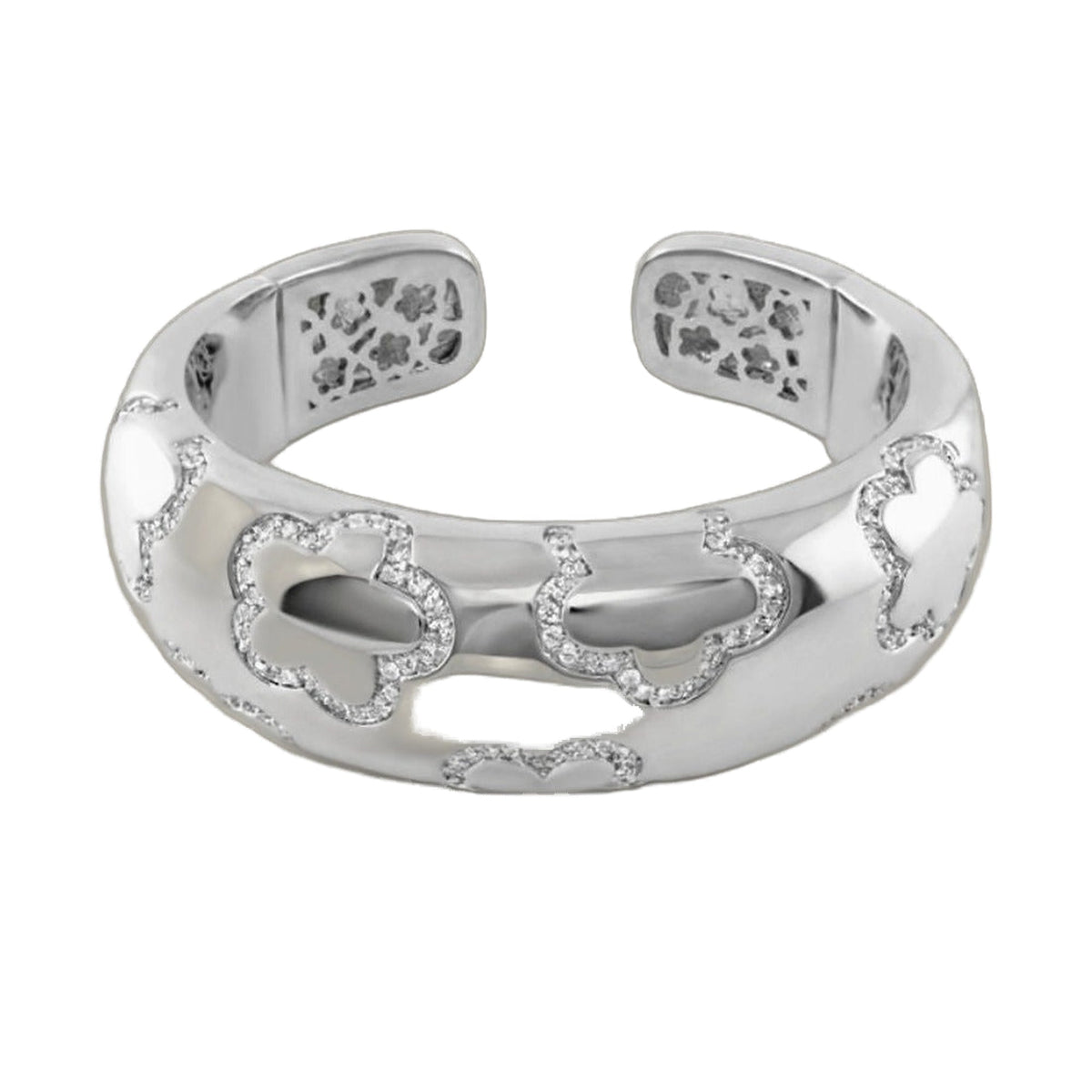 Shiny Daisy Bangle by Lauren G Adams, hinged silver pavé outline cuff bracelet with daisy motifs on Tampa Home & Garden Store
