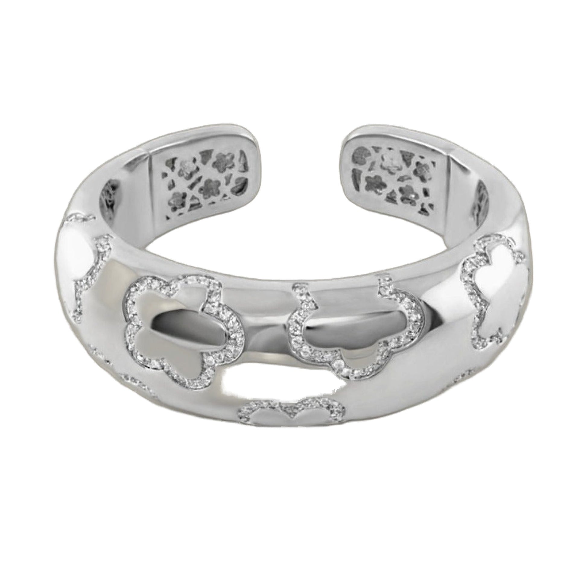 Shiny Daisy Bangle by Lauren G Adams, hinged silver pavé outline cuff bracelet with daisy motifs on Tampa Home & Garden Store