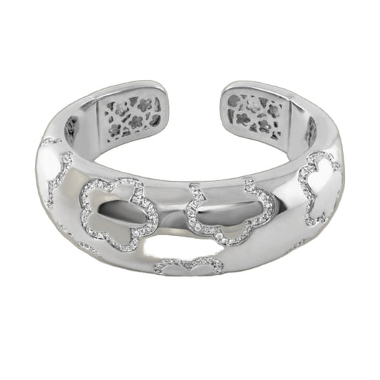 Shiny Daisy Bangle by Lauren G Adams, hinged silver pavé outline cuff bracelet with daisy motifs on Tampa Home & Garden Store