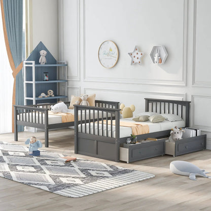 Twin Over Twin Bunk Bed With Drawers, Convertible Beds in gray by Unique Piece Furniture on Tampa Home & Garden Store