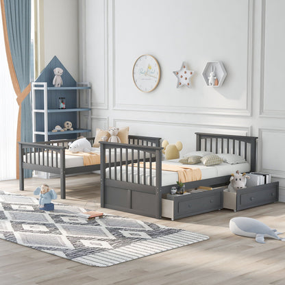 Twin over twin bunk bed with drawers gray finish HouseOfZazla convertible beds 2 units on Tampa Home & Garden Store