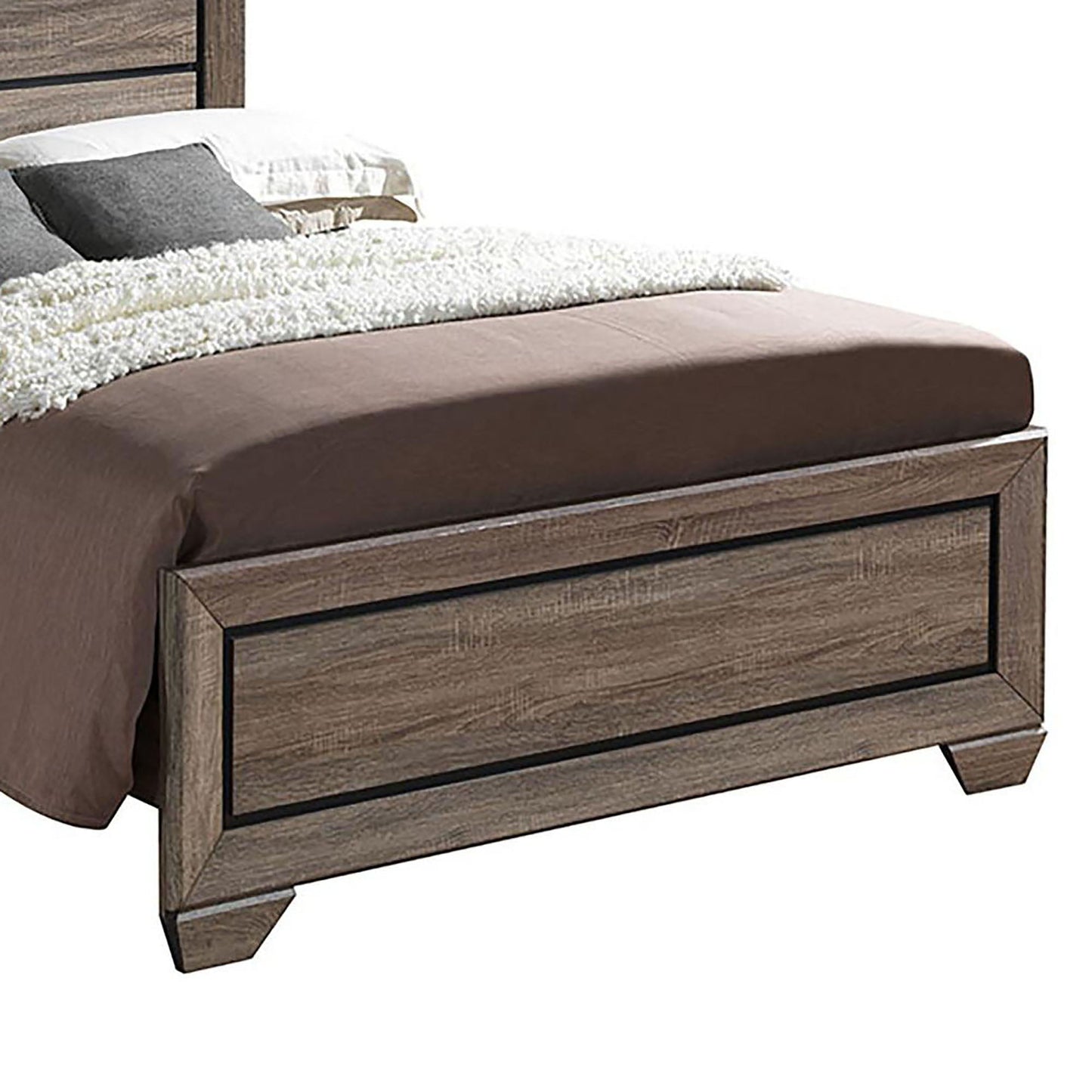 Oatfield Panel Bed by HouseOfZazla in brown wood finish with plush taupe mattress on Tampa Home & Garden Store