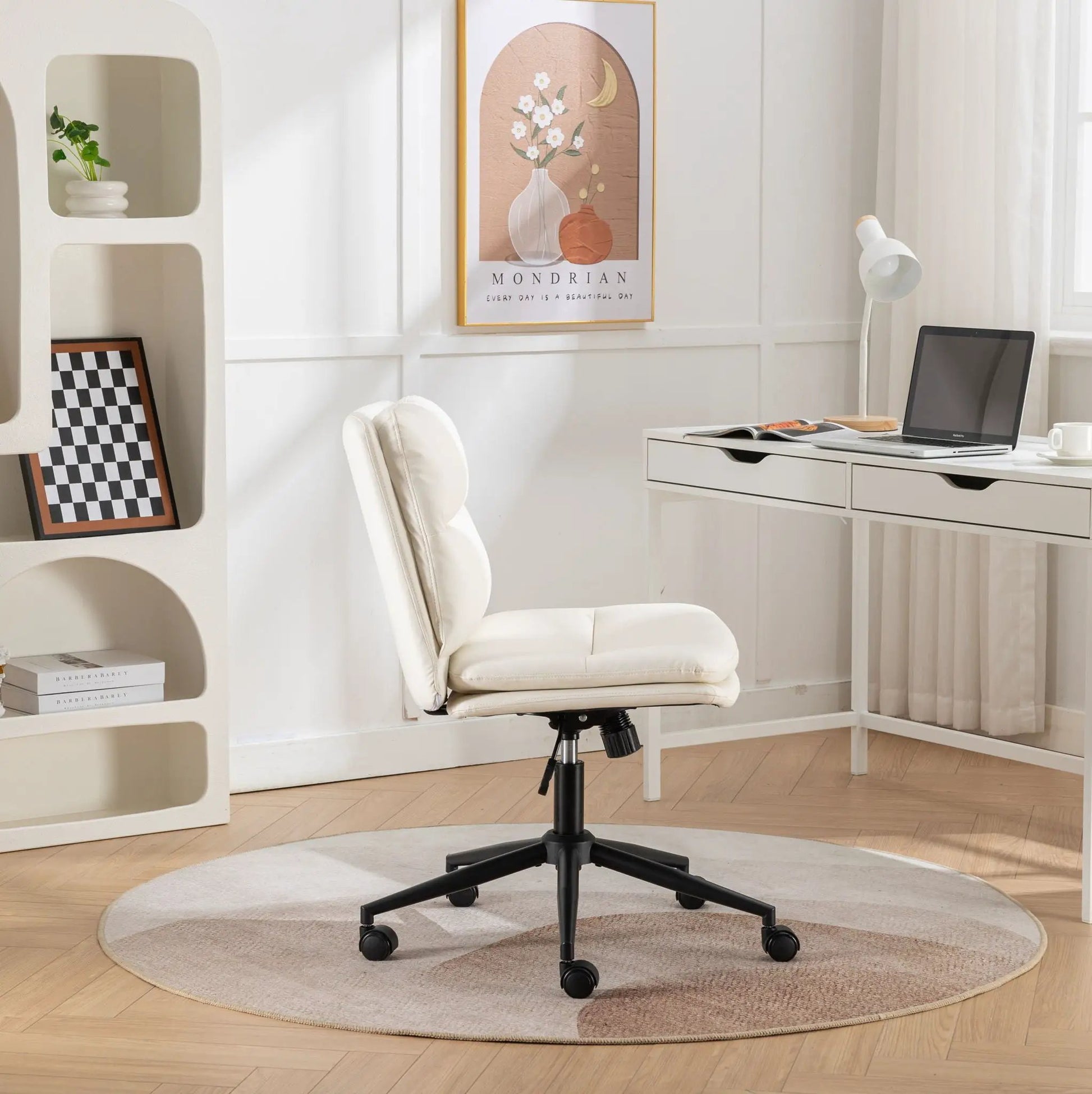 Bizerte adjustable swivel criss-cross chair white wide seat on a black five-star base on Tampa Home & Garden Store