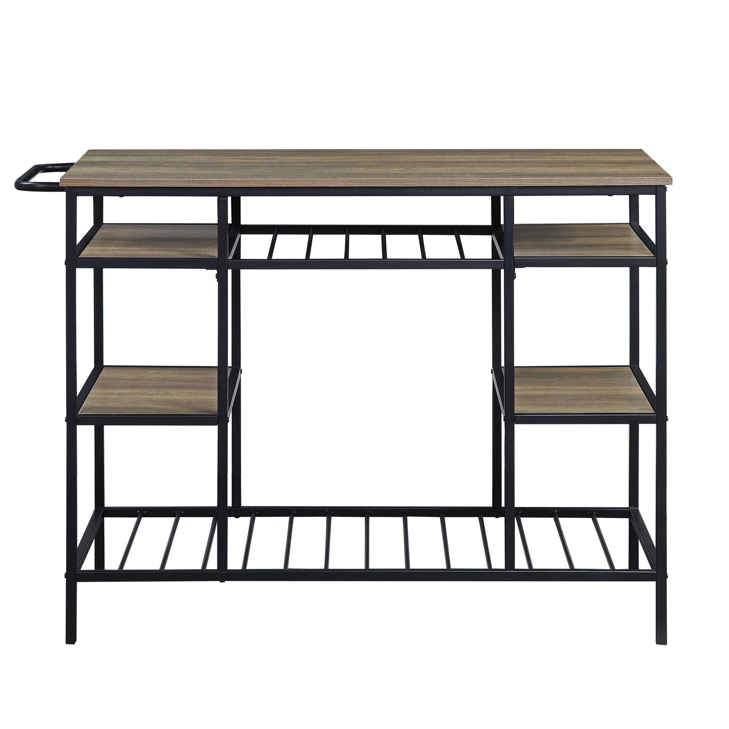 Lona Kitchen Island Rustic Oak top with black metal frame and open lower shelf on Tampa Home & Garden Store