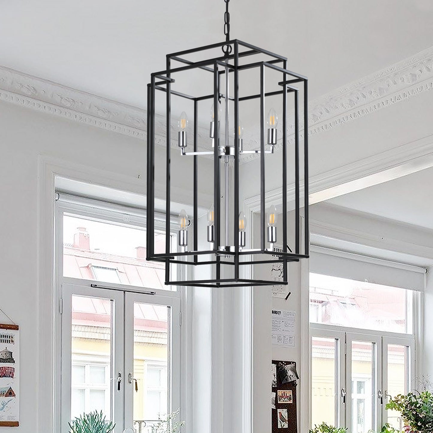 Chandelier HouseOfZazla 18' modern 8-light black chrome geometric pendant on Tampa Home & Garden Store