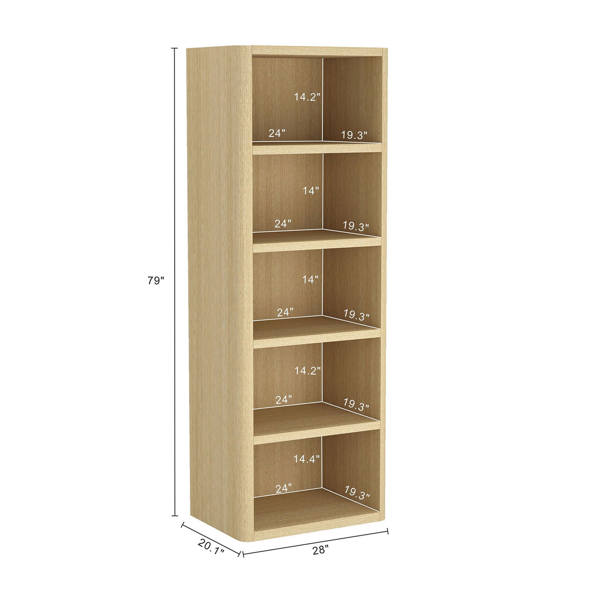 Open bookcase with adjustable shelves, 79 in tall, light wood finish by HouseOfZazla on Tampa Home & Garden Store