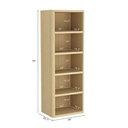 Open bookcase with adjustable shelves, 79 in tall, light wood finish by HouseOfZazla on Tampa Home & Garden Store