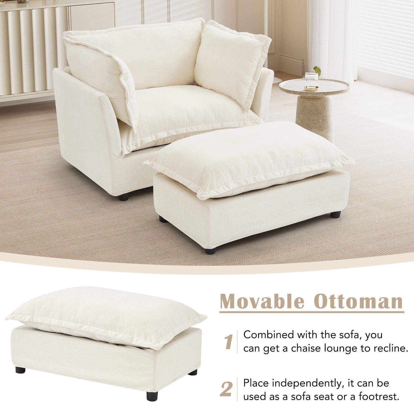 Modern Fabric Armchair with a Movable Ottoman